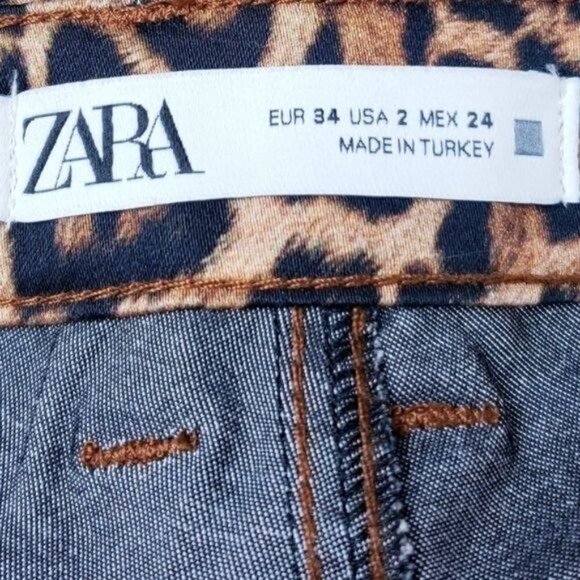 Zara Leopard Animal Print Stretch Ankle Skinny Jean Trousers sz‎ 2 - Picture 10 of 13
